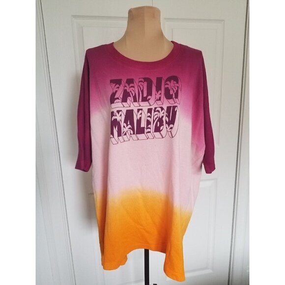 ZADIG & VOLTAIRE Zadig Malibu Dye Dip French Terry Short Sleeve Sweatshirt Sz L - Picture 1 of 11